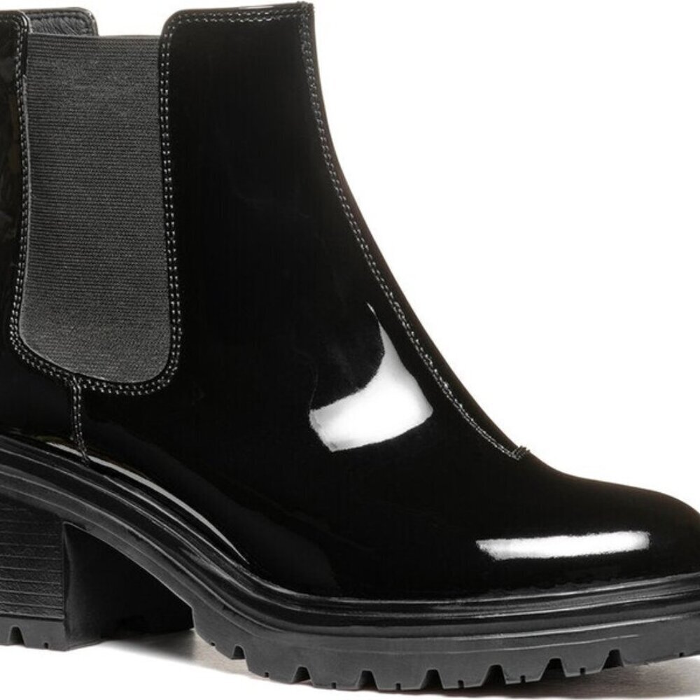 Geox Damiana Black Patent Leather Stack Heel Slip On Lug Bootie  EU40/US9.5